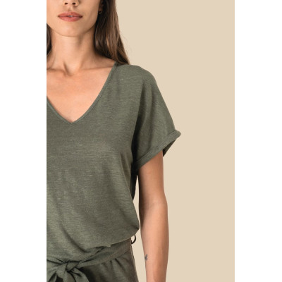 Macacão em malha de manga curta em linho de senhora